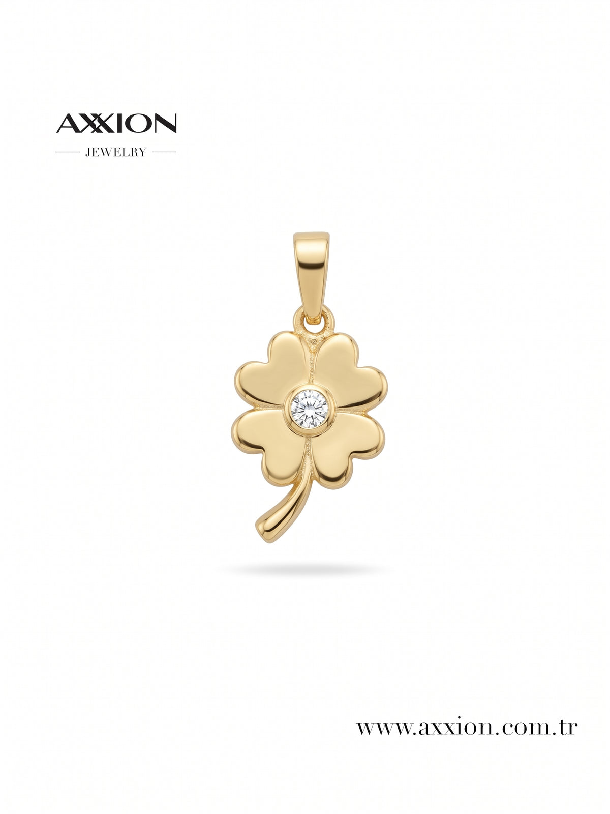AXXION Taşlı Dört Yapraklı Yonca Kolye Ucu GOLD