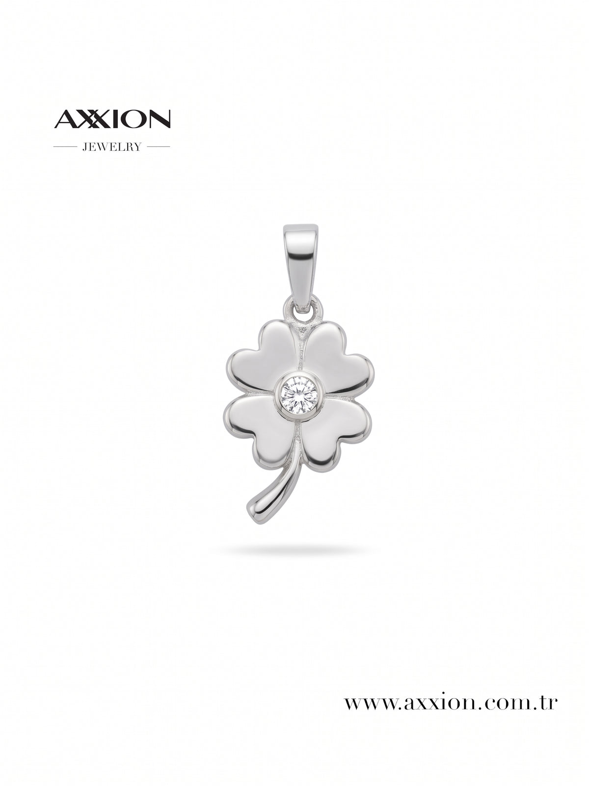 AXXION Taşlı Dört Yapraklı Yonca Kolye Ucu SILVER