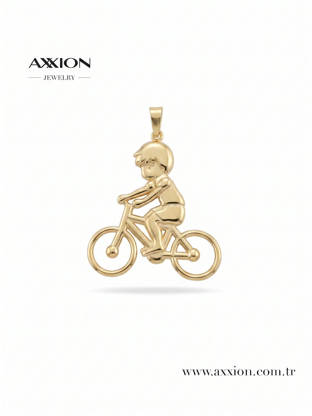 AXXION Bisiklet Süren Çocuk Kolye Ucu GOLD