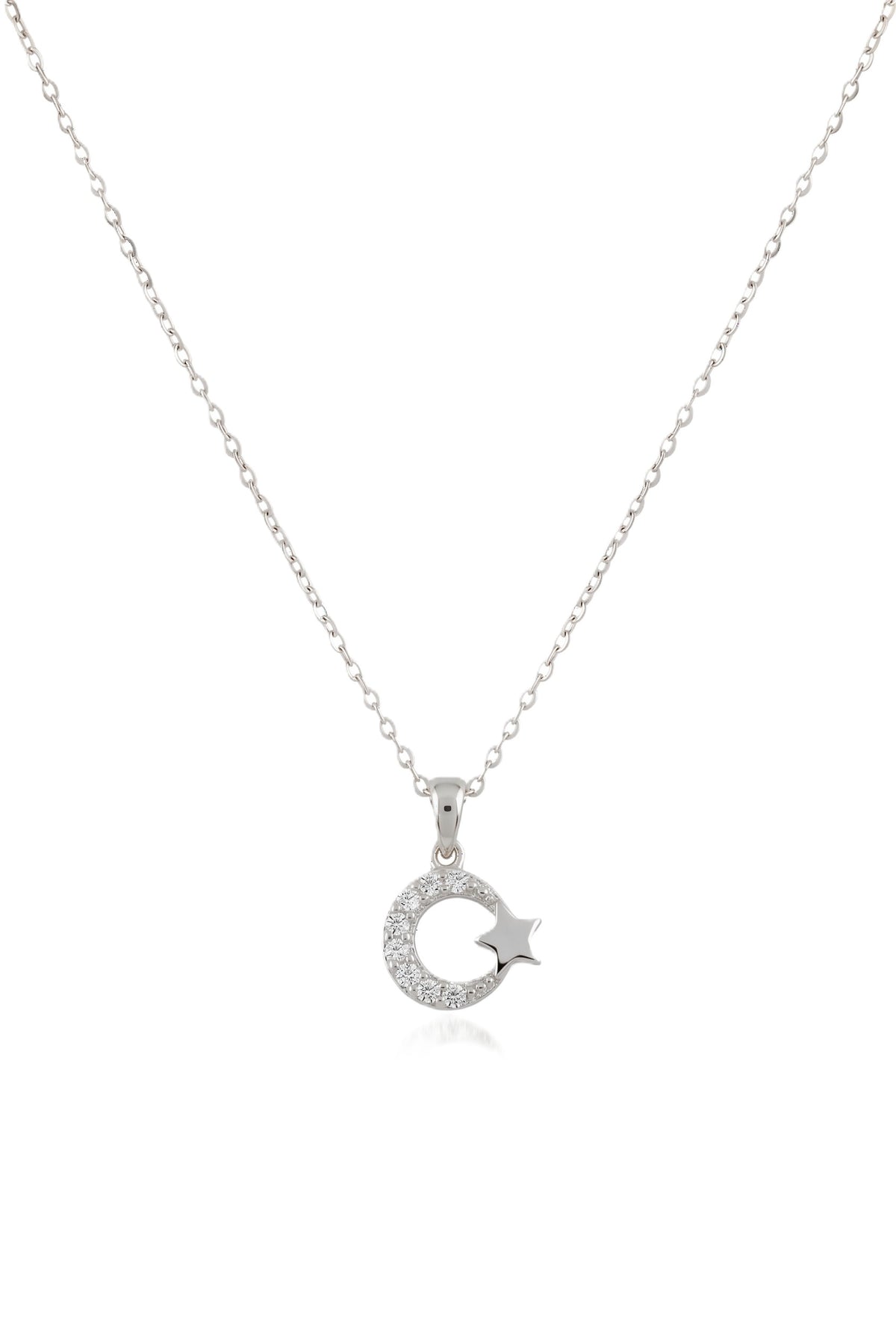 Çelik Ay Yıldız Kolye SILVER 45cm