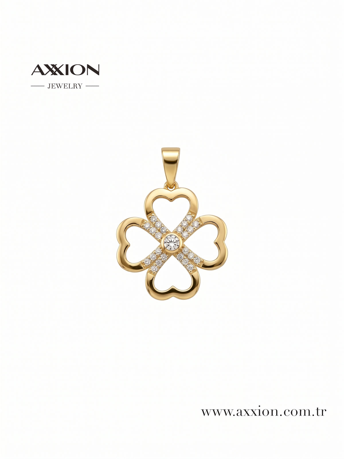 AXXION Taşlı Yonca Kolye Ucu GOLD