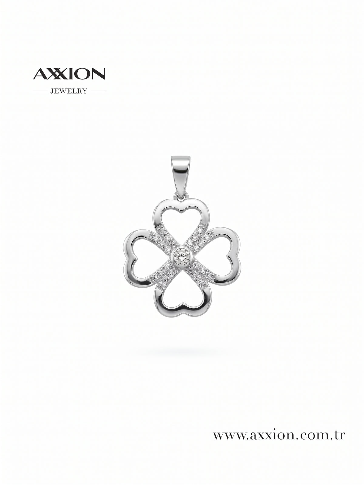 AXXION Taşlı Yonca Kolye Ucu SILVER