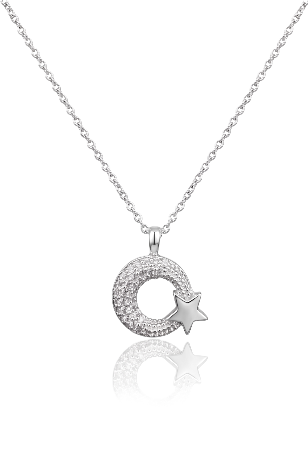 Ay-Yıldız Zirkon Kolye SILVER 45 cm