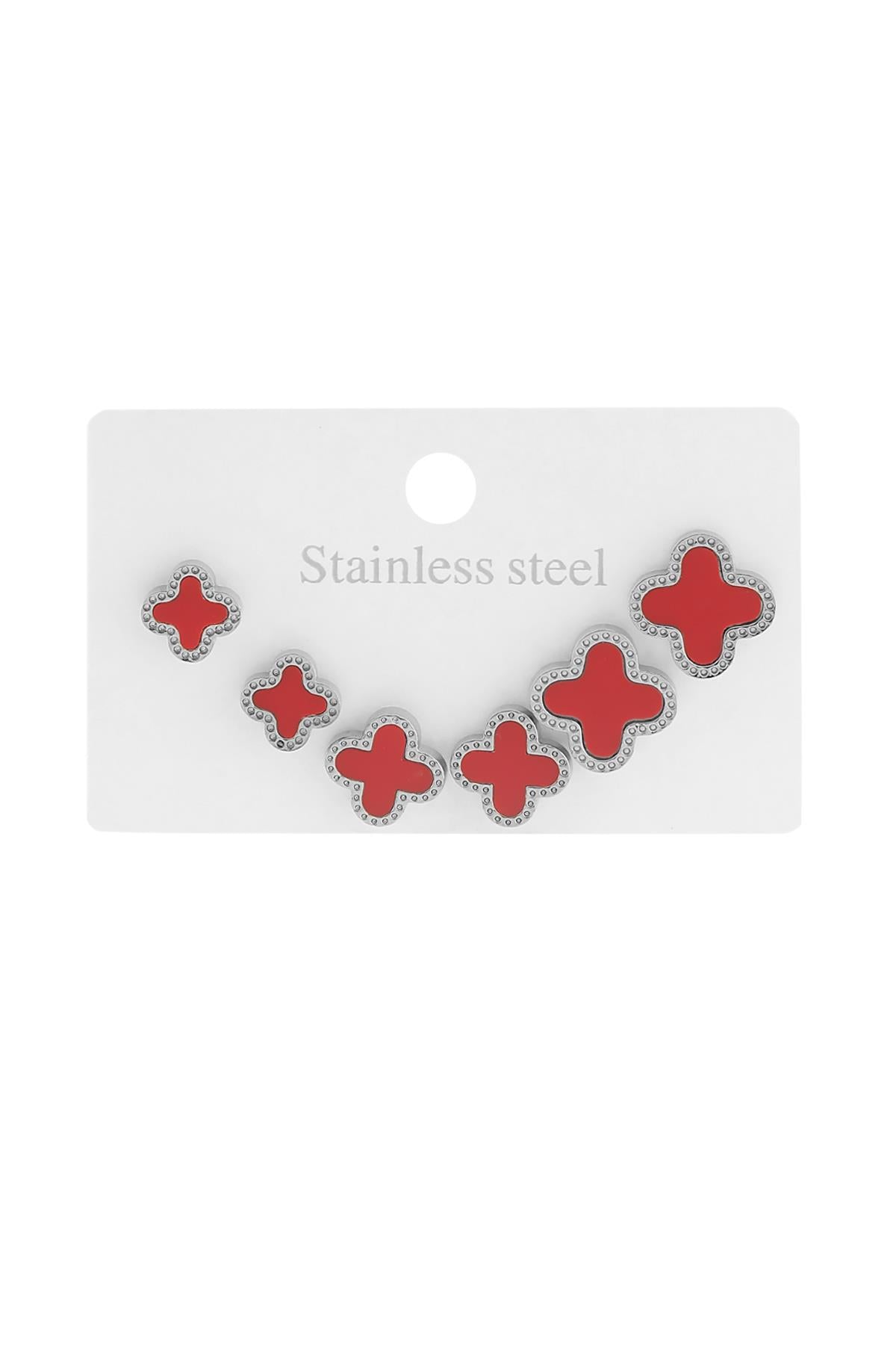 Steel Six-Piece Clover Earring Silver
