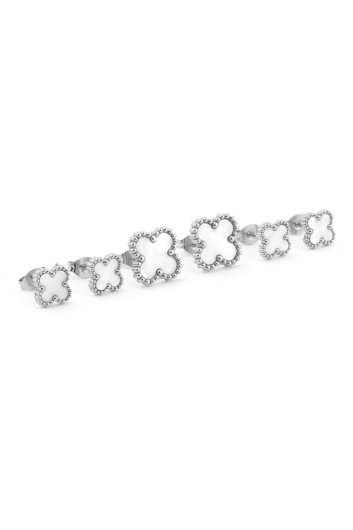 Çelik Altılı Yonca Küpe Silver