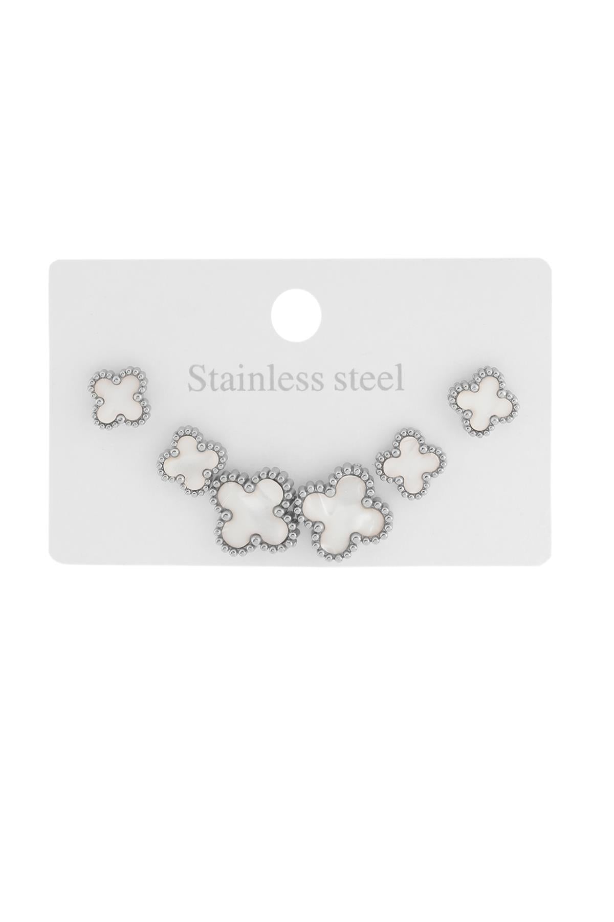 Steel Six-Piece Clover Earring Silver