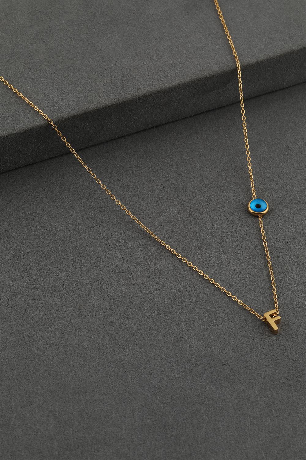 Çelik Harf Kolye GOLD "F" 45cm