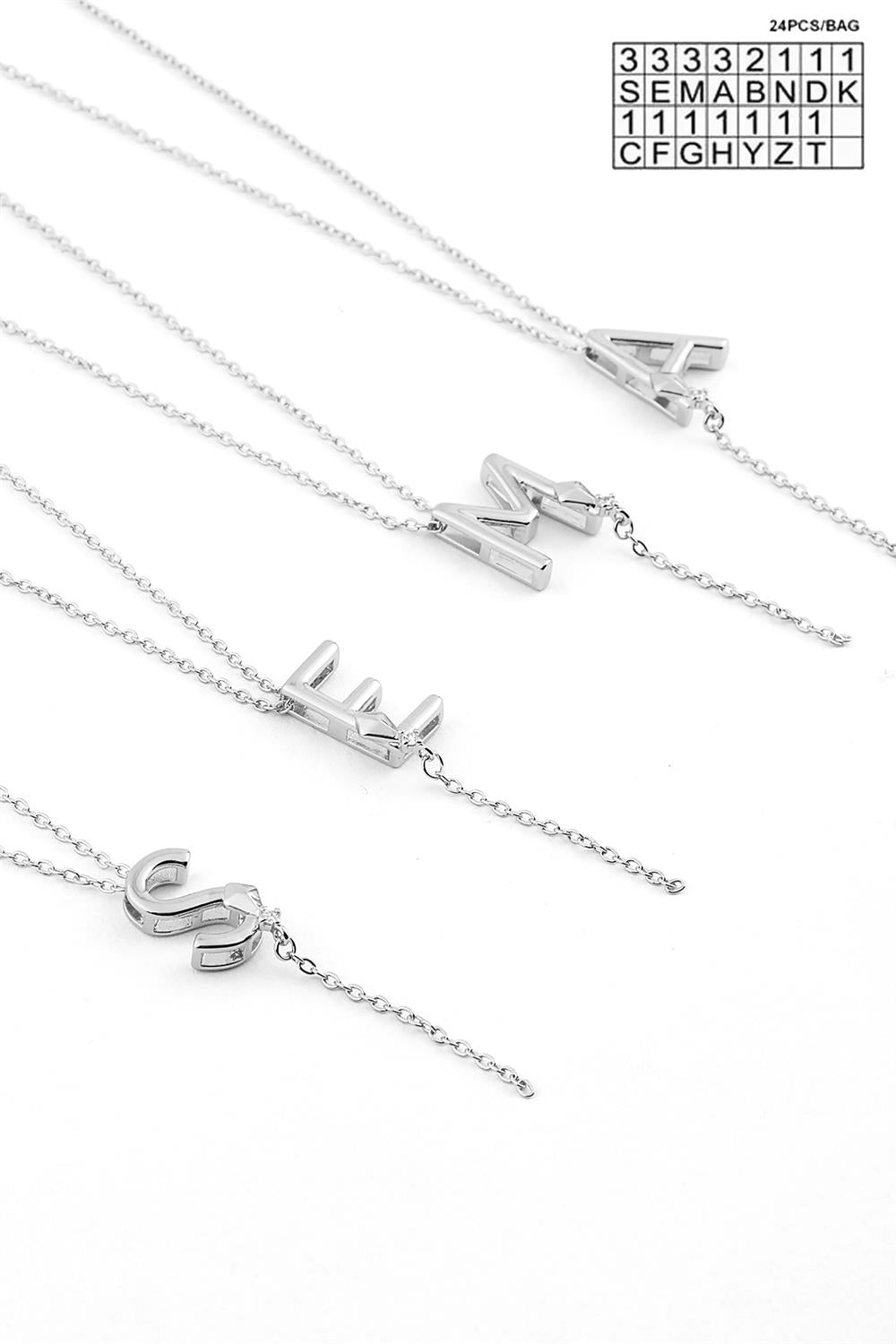 Steel Letter Necklace Silver (24 pcs)