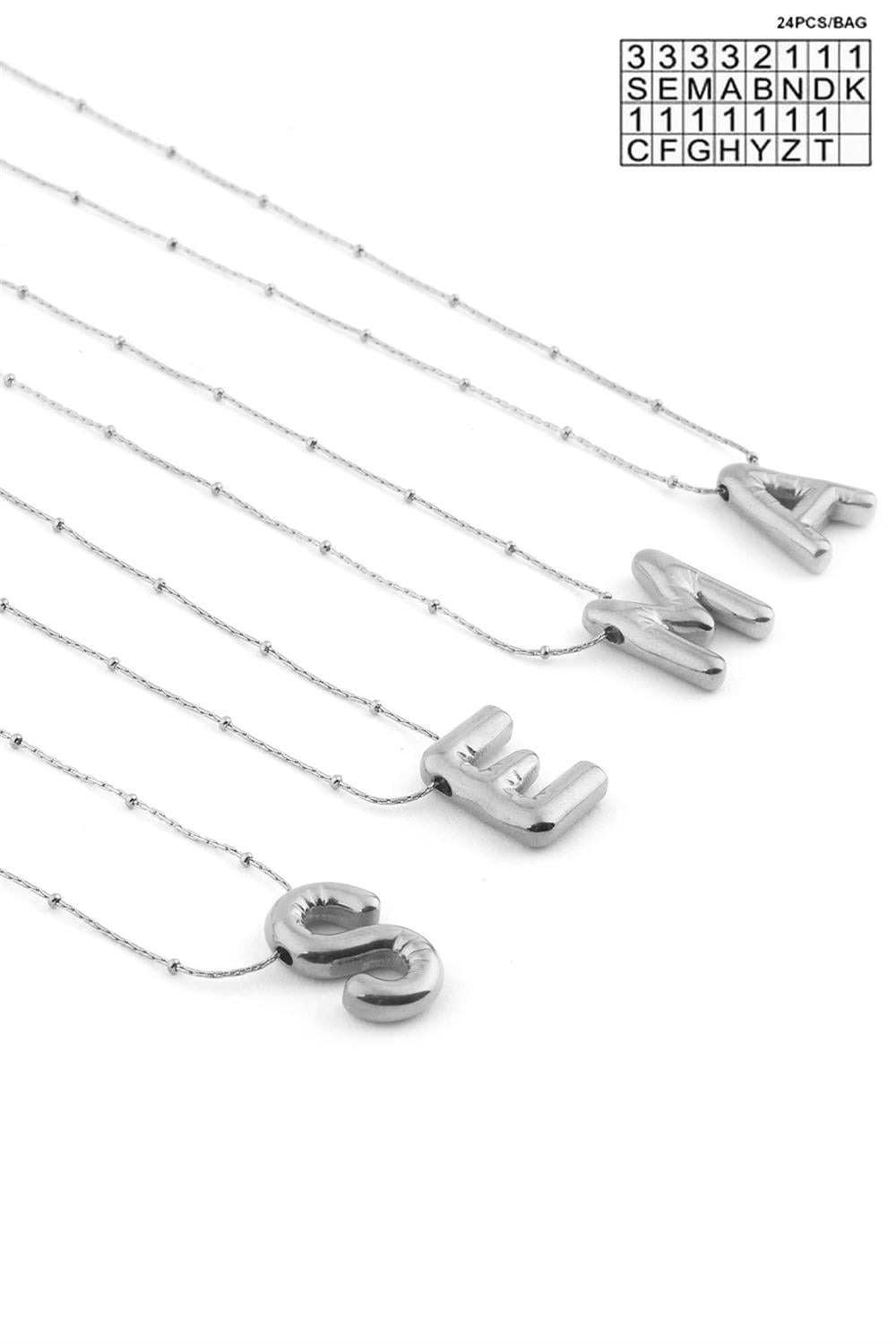 Steel Letter Necklace Silver (24 pcs)