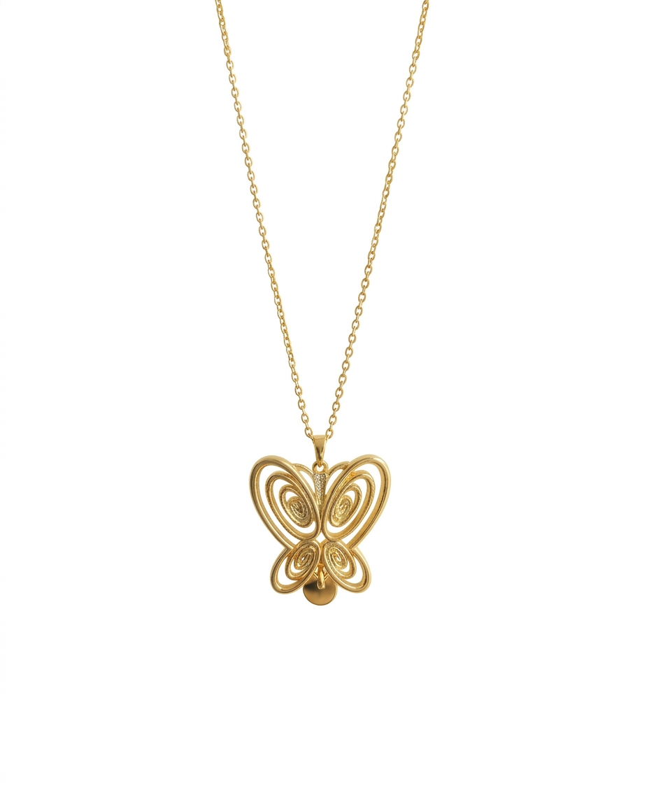 Çelik Kelebek Kolye GOLD 45 cm