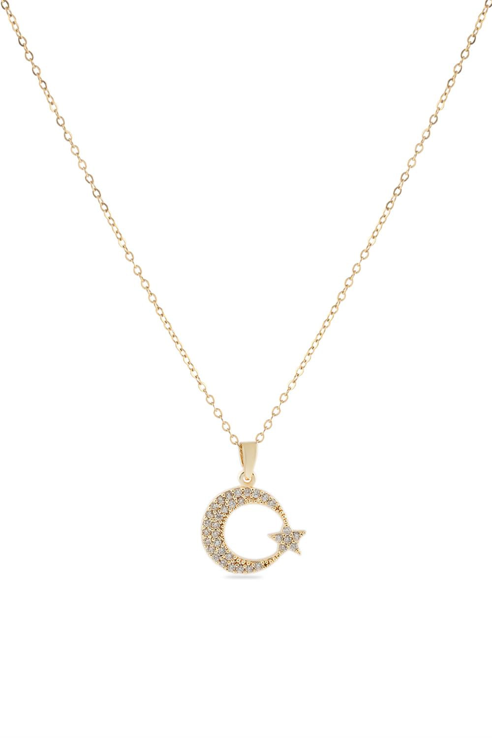Çelik Ay-Yıldız Kolye GOLD 45 cm