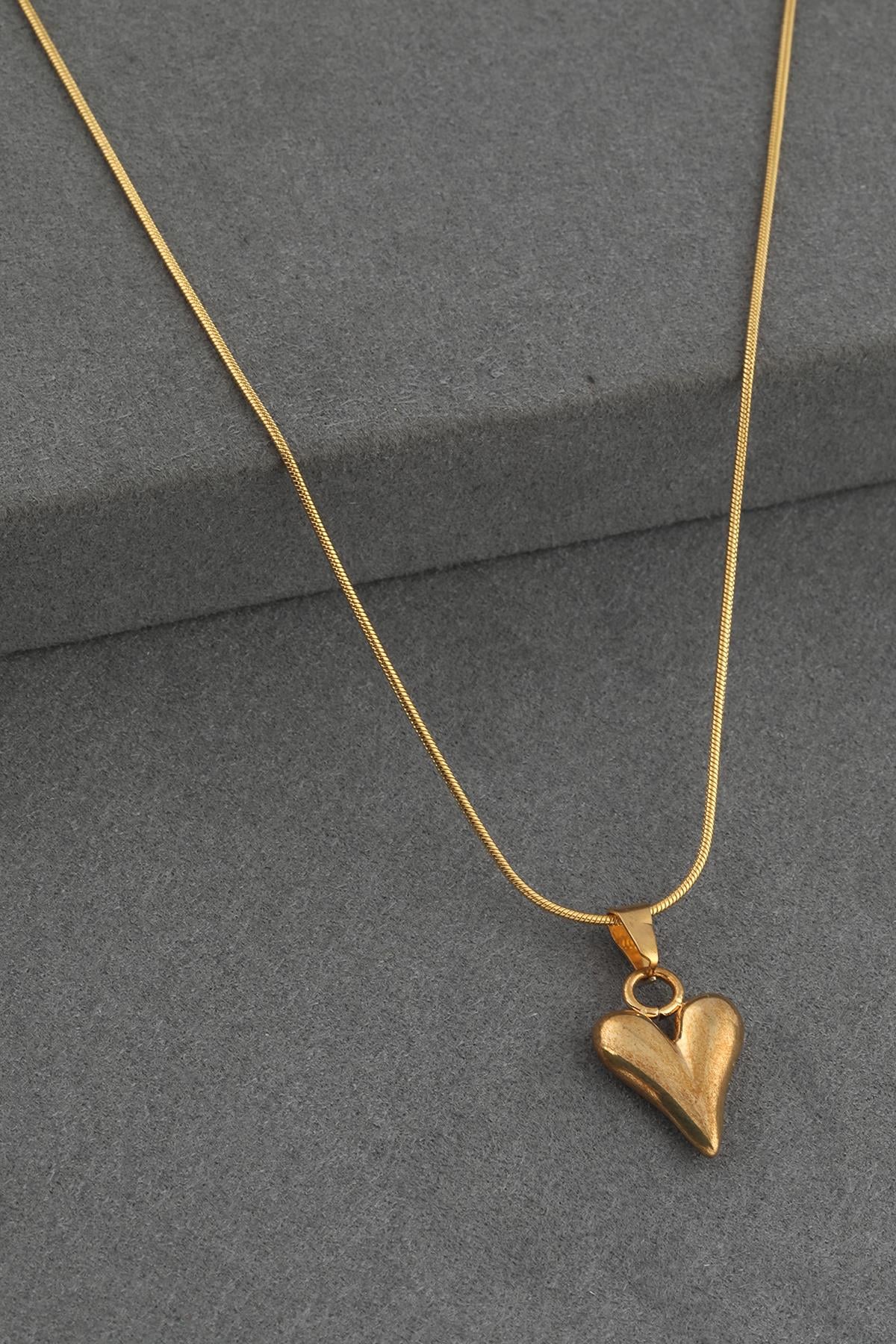 Kalp Çelik Kolye Gold 45cm