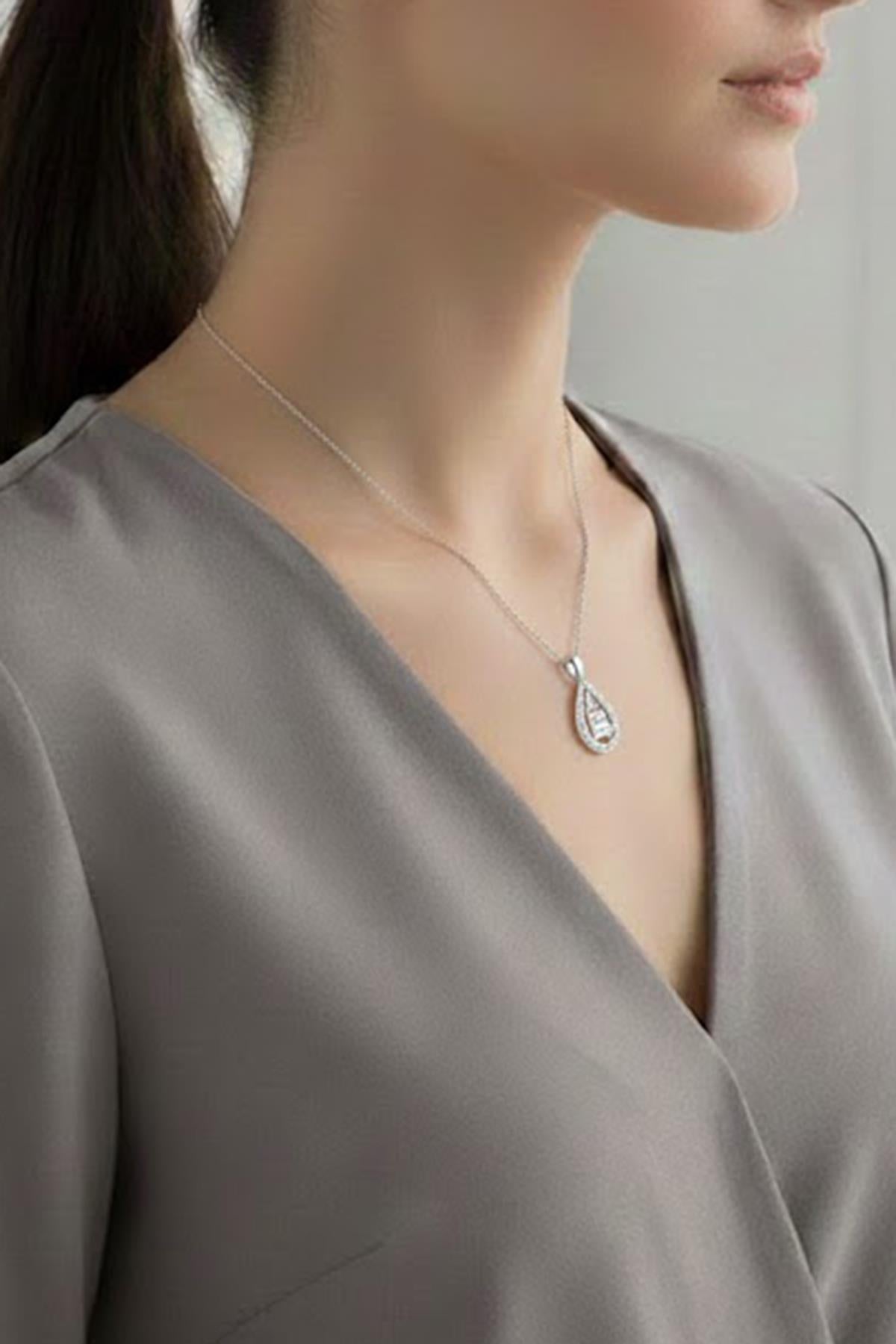 Çelik Damla Baget Kolye SILVER 45 cm