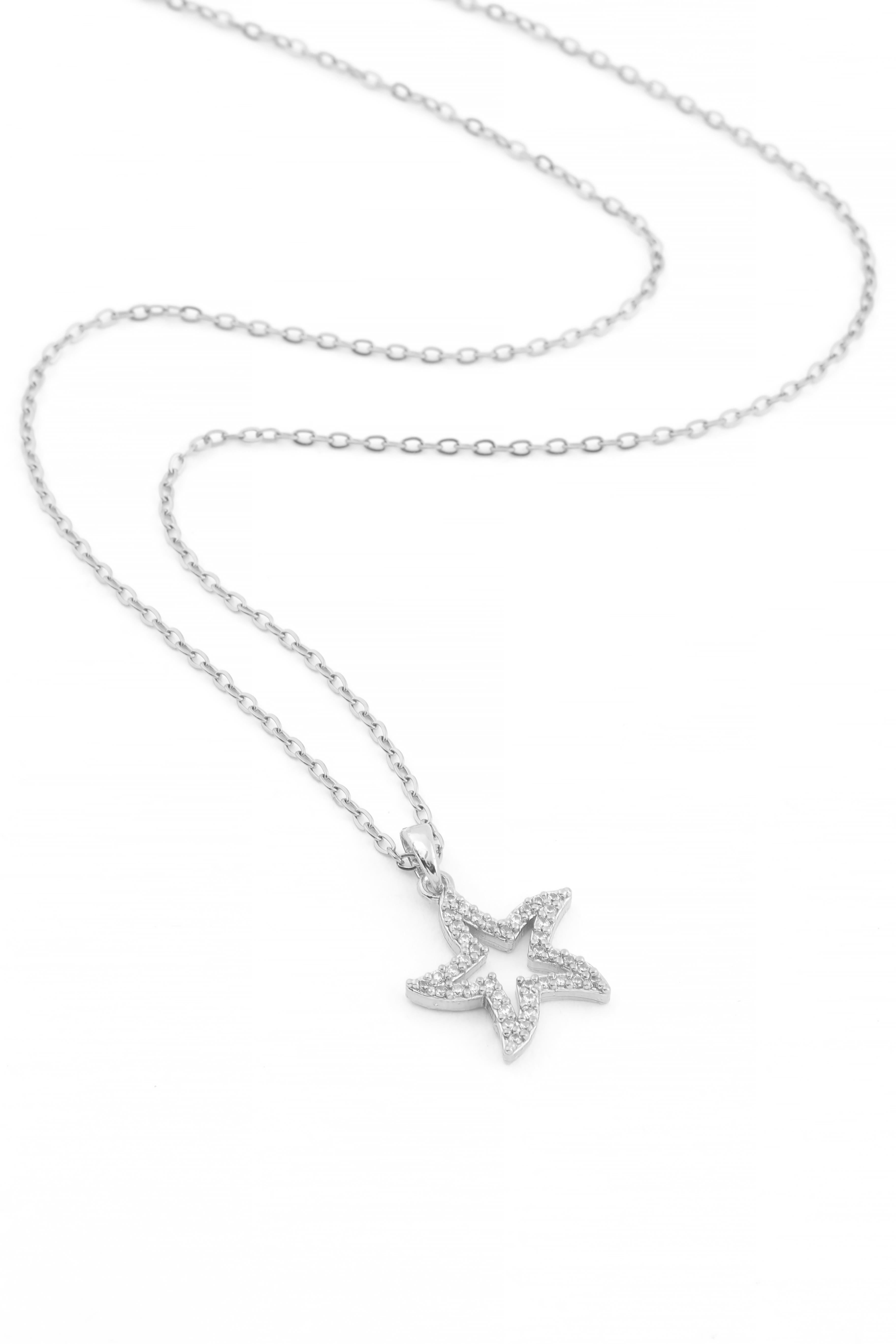 Çelik Yıldız Kolye Silver 45cm