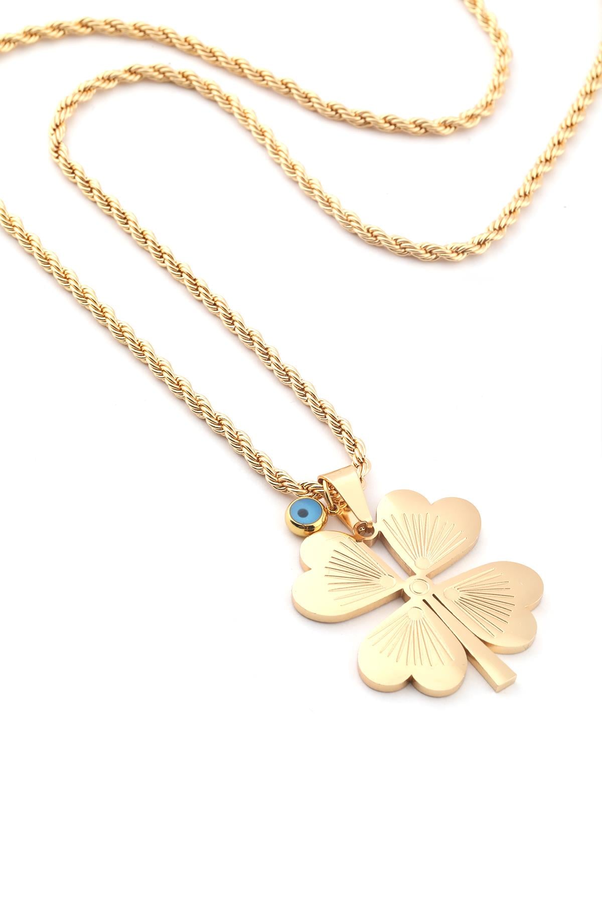 Steel Clover Necklace GOLD 60cm