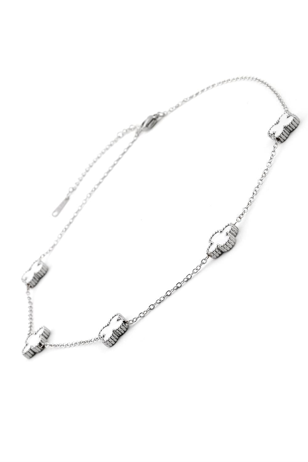 Steel Clover Necklace Silver