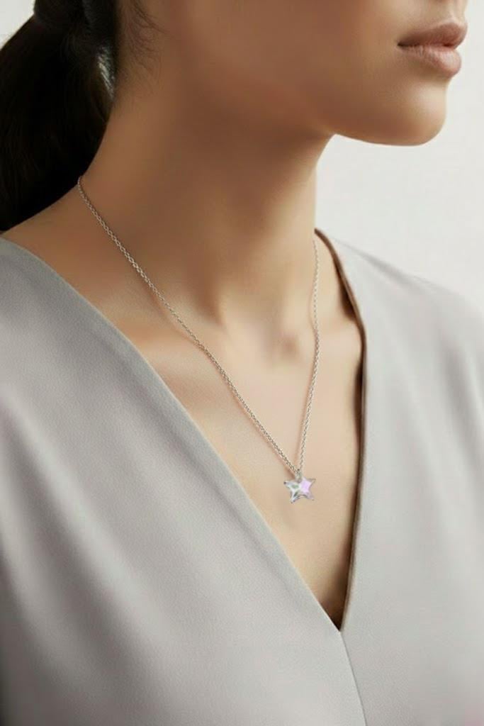 Star Steel Zircon Necklace Silver 45 cm