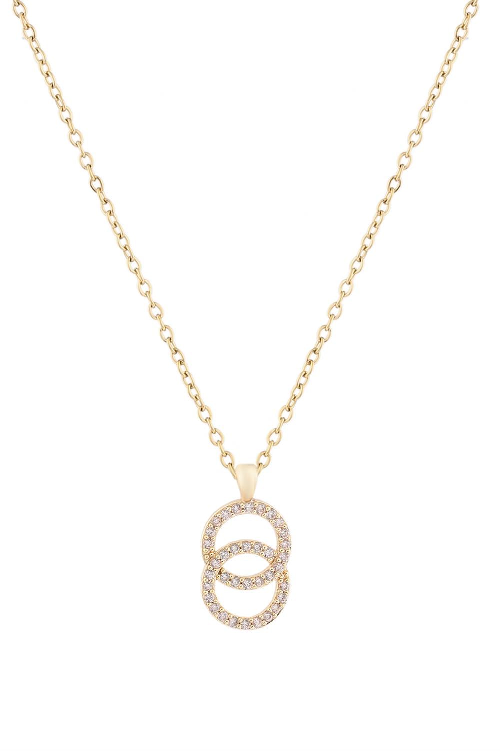 İkili Halka Zirkon Kolye GOLD 45 cm