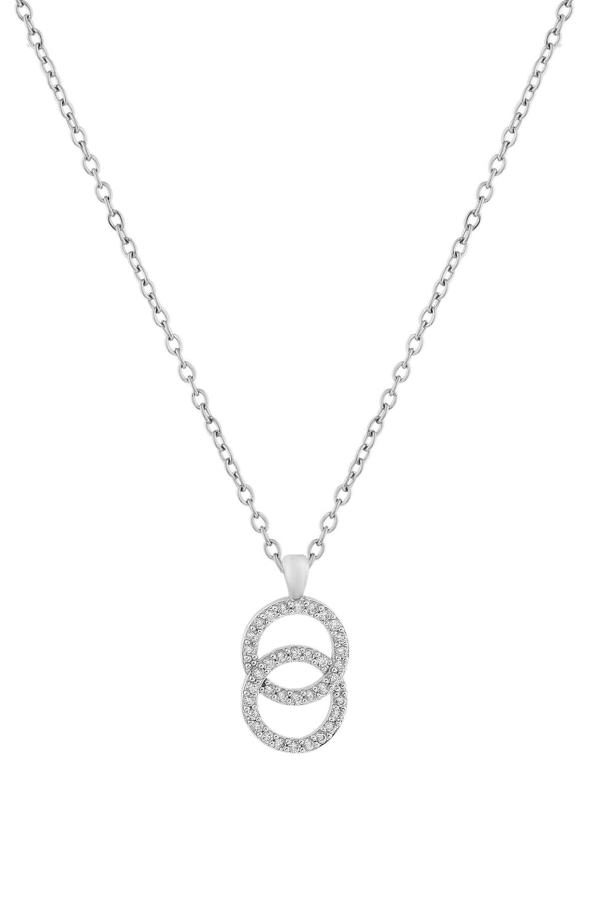 İkili Halka Zirkon Kolye SILVER 45 cm