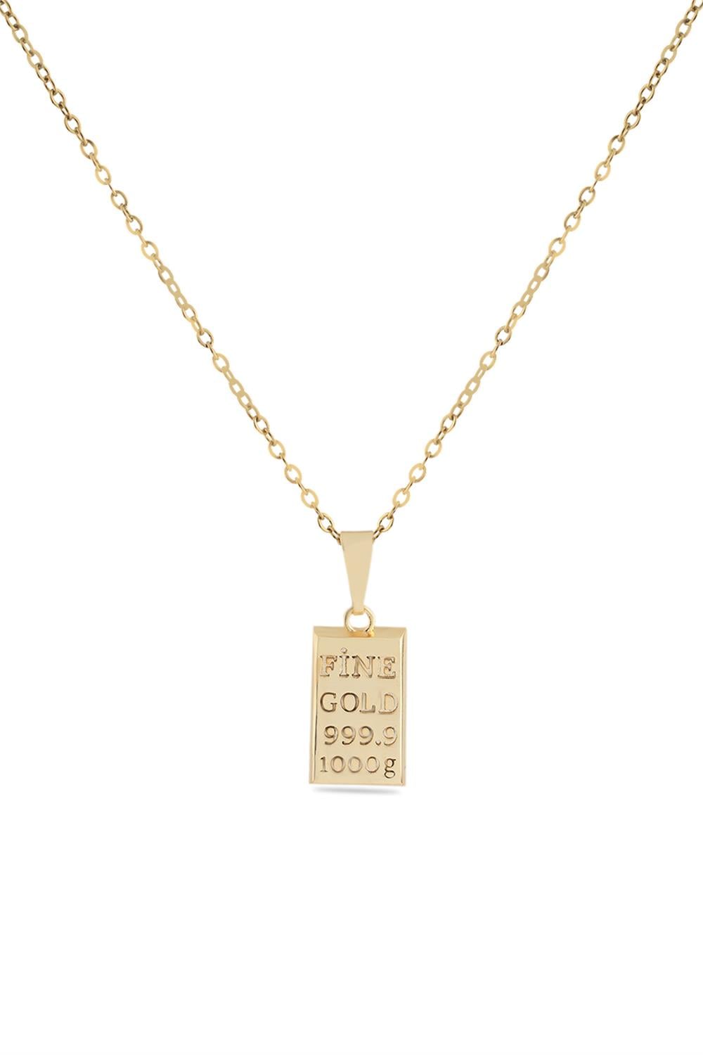 Külçe Çelik Kolye Gold 45cm