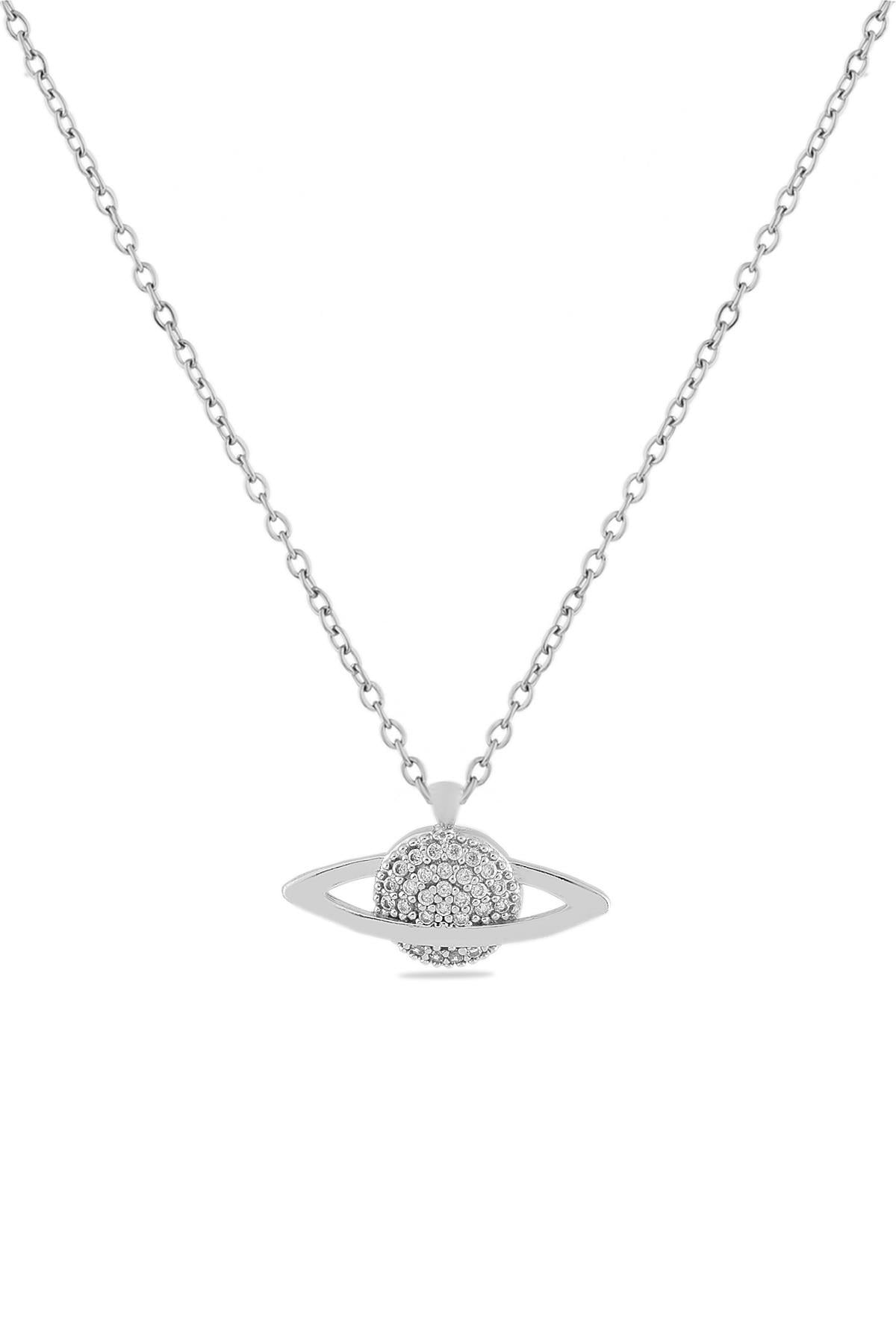 Saturn Zirkon Kolye SILVER 45 cm
